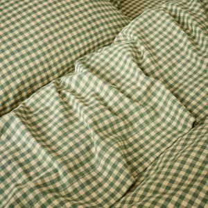 Elm Green & Butter Yellow Color Drenched Gingham Linen Blend Flat Sheet