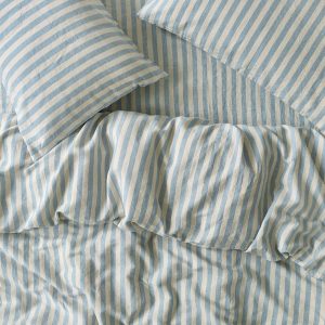 Coastal Blue Pembroke Stripe 100% Linen Duvet Cover