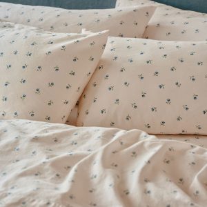 Dusk Blue Posy Bud Linen Blend Pillowcases (Pair)