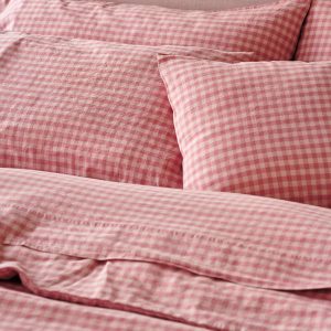 Dusty Pink & Rose Color Drenched Gingham Linen Blend Pillowcases (Pair)