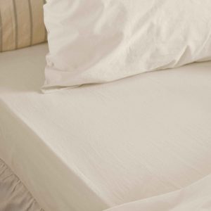 Mindful Cream Washed Cotton Percale Fitted Sheet