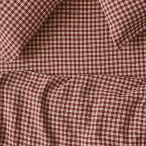 Rhubarb Gingham Linen Blend Fitted Sheet