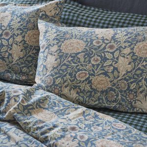 Webbs Blue Double Bough Linen Blend Pillowcases (Pair)