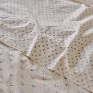 Cove Blue Martha Floral Cotton Flat Sheet