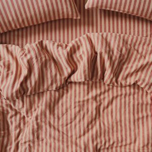 Sandstone Red Pembroke Stripe 100% Linen Duvet Cover