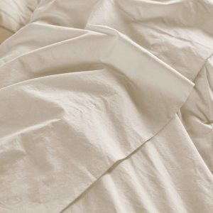 Mindful Cream Washed Cotton Percale Flat Sheet