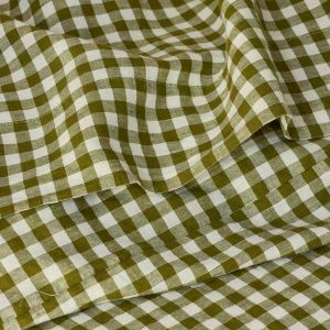 Botanical Green Gingham Linen Blend Flat Sheet