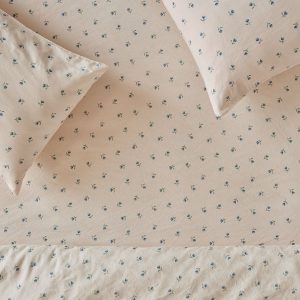 Dusk Blue Posy Bud Linen Blend Fitted Sheet
