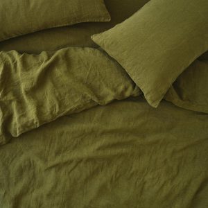 Botanical Green Linen Blend Duvet Cover