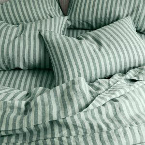 Pine Green Pembroke Stripe 100% Linen Fitted Sheet