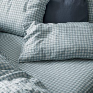 Warm Blue Gingham Linen Blend Fitted Sheet