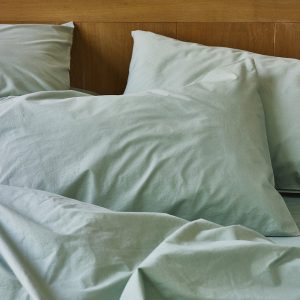 Mellow Green Washed Cotton Percale Pillowcases (Pair)