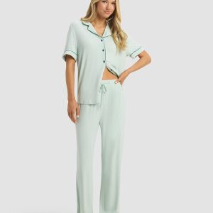 Women's Rib-Knit Classic Short Sleeve & Pant Pajama Set