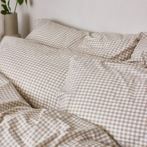 Café au Lait Gingham Washed Cotton Pillowcases (Pair)