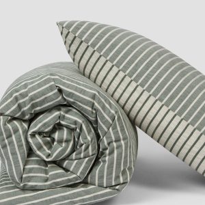 Spruce Green Texture Stripe Cotton Kids Bedding Set
