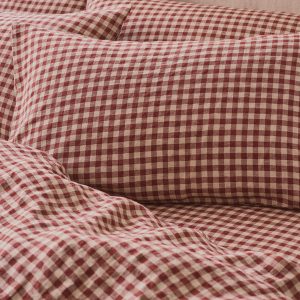 Rhubarb Gingham Linen Blend Pillowcases (Pair)