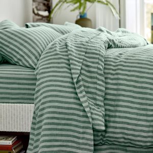 Pine Green Pembroke Stripe 100% Linen Flat Sheet