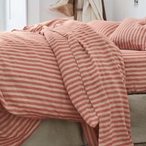 Sandstone Red Pembroke Stripe Linen Blend Flat Sheet