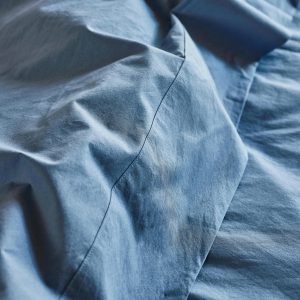 Cove Blue Washed Cotton Percale Flat Sheet