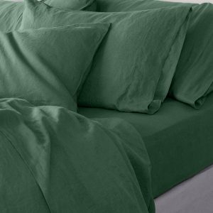 Elm Green Linen Blend Fitted Sheet