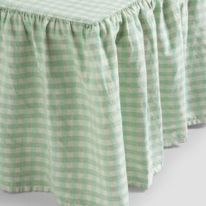 Sage Gingham Linen Blend Bed Skirt