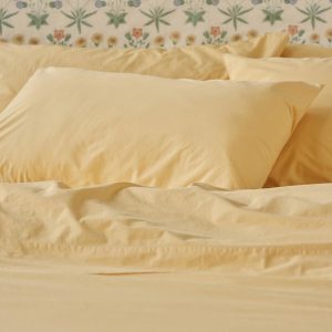 Butter Yellow Washed Cotton Percale Pillowcases (Pair)