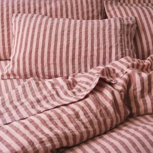Rhubarb & Rose Pembroke Stripe 100% Linen Pillowcases (Pair)