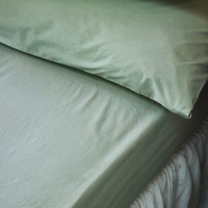 Mellow Green Washed Cotton Percale Fitted Sheet