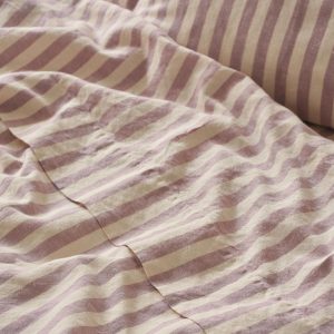 Elderberry Pembroke Stripe Linen Blend Flat Sheet