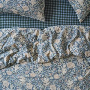Webbs Blue Double Bough Linen Blend Duvet Cover