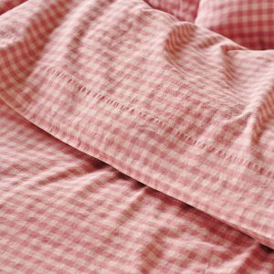 Dusty Pink & Rose Color Drenched Gingham Linen Blend Flat Sheet