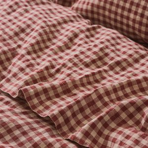 Rhubarb Gingham Linen Blend Flat Sheet