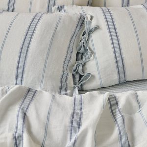 Dusk Blue Farmhouse Stripe 100% Linen Pillowcases (Pair)