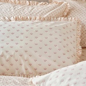 Dusty Pink Martha Floral Cotton Frill Pillowcases (Pair)