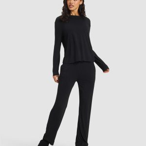 Women's Bamboo Stretch-Knit Long Sleeve Lounge Tee & Pant Set