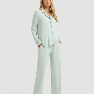 Women's Bamboo Rib-Knit Classic Long Sleeve Pajama Set