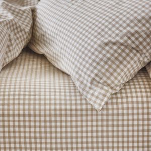 Café au Lait Gingham Washed Cotton Fitted Sheet