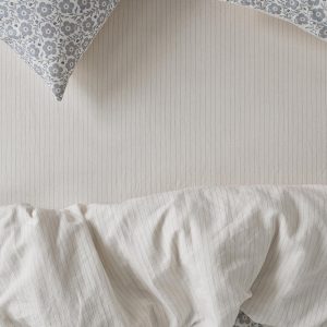 Dusk Blue Folk Stripe Linen Blend Fitted Sheet