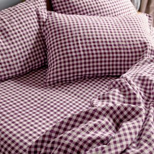 Berry Gingham 100% Linen Fitted Sheet