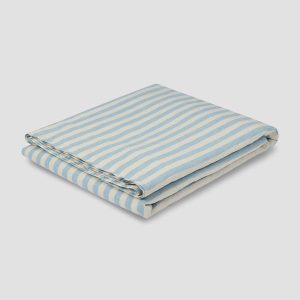 Coastal Blue Pembroke Stripe 100% Linen Flat Sheet