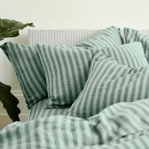 Pine Green Pembroke Stripe 100% Linen Pillowcases (Pair)