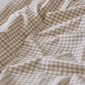 Café au Lait Gingham Washed Cotton Flat Sheet
