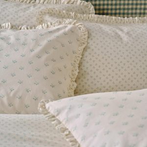Mellow Green Martha Floral Cotton Frill Pillowcases (Pair)
