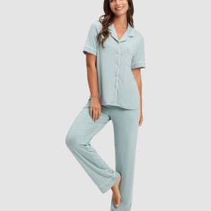 Women's Bamboo Stretch-Knit Short Sleeve & Pant Pajama Set