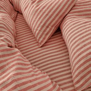 Sandstone Red Pembroke Stripe Linen Blend Fitted Sheet