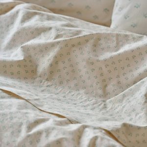 Mellow Green Martha Floral Cotton Flat Sheet