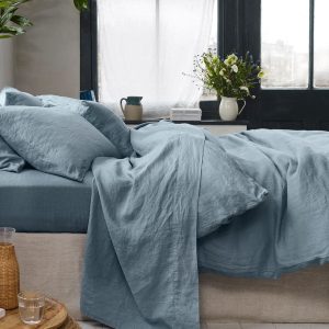 Dusk Blue 100% Linen Flat Sheet