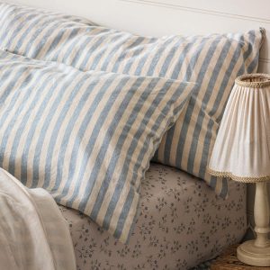 Coastal Blue Pembroke Stripe 100% Linen Pillowcase (Pair)