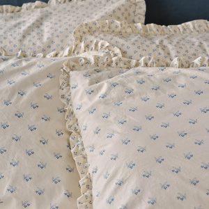 Cove Blue Martha Floral Cotton Frill Pillowcases (Pair)