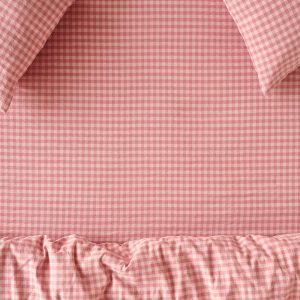 Dusty Pink & Rose Color Drenched Gingham Linen Blend Fitted Sheet